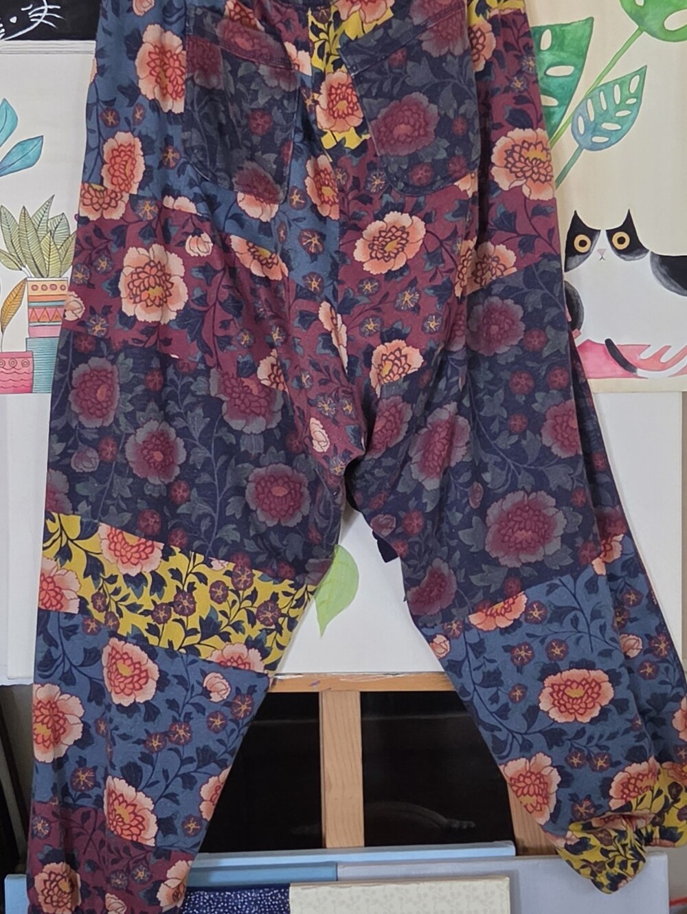 Anthropologie Navy, Burgundy & Yellow Floral Harem Joggers - Picture 4 of 4